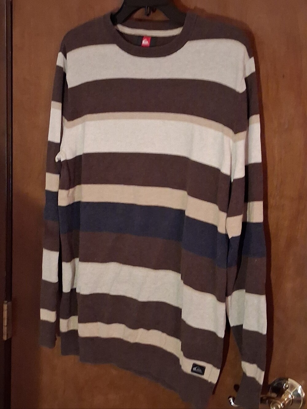 Quiksilver Sweater Mens Large Brown Striped Cotton Crewneck Surf Skate Y2K